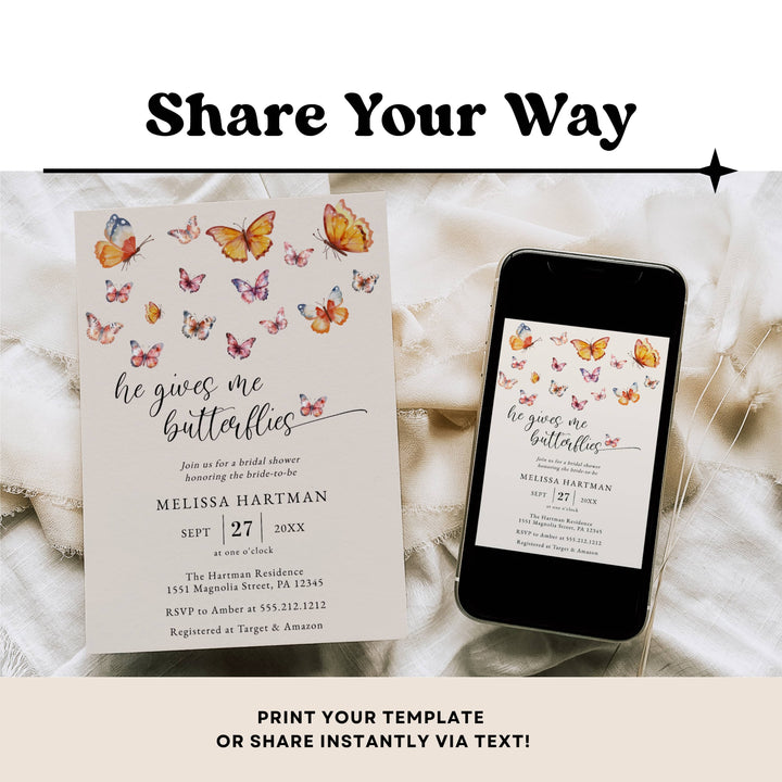 HE GIVES ME BUTTERFLIES Bridal Shower Invitation