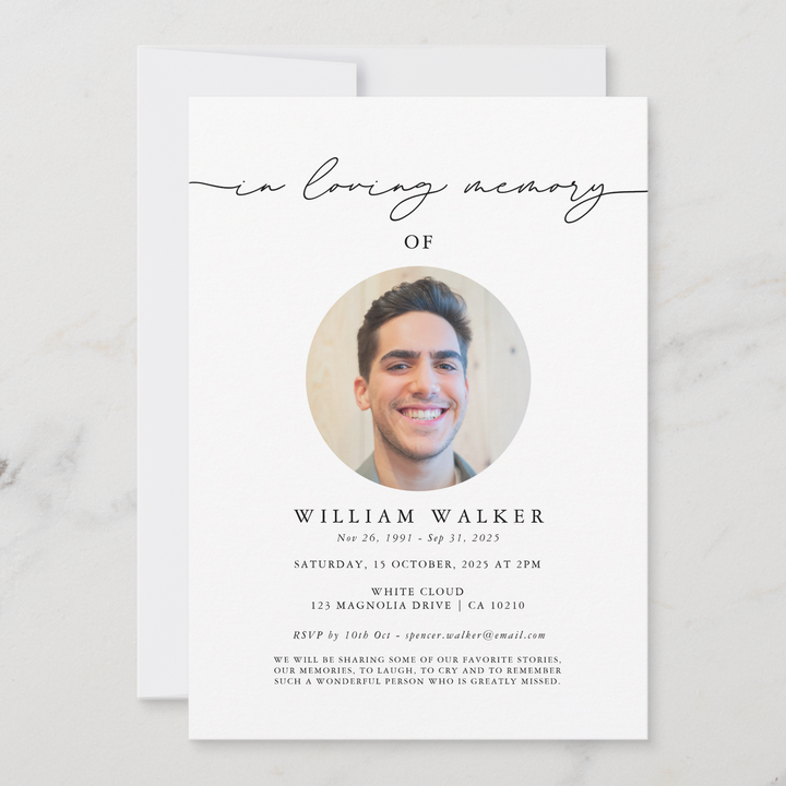 ROUND PHOTO Funeral Invitation