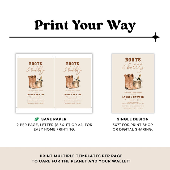 BOOTS & BUBBLY Bridal Shower Invitation