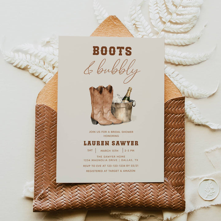 BOOTS & BUBBLY Bridal Shower Invitation