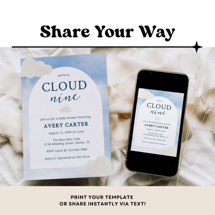 WE'RE ON CLOUD 9 Baby Shower Invitation