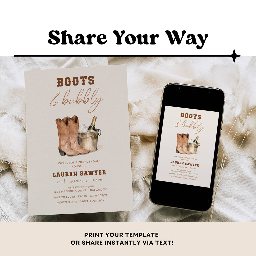 BOOTS & BUBBLY Bridal Shower Invitation