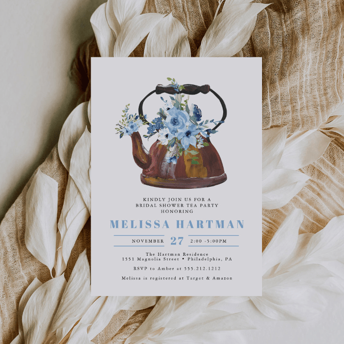 DUSTY BLUE TEA PARTY Bridal Shower Invitation