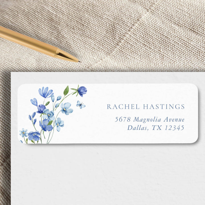 DUSTY BLUE WILDFLOWER Bridal Shower Return Address Labels