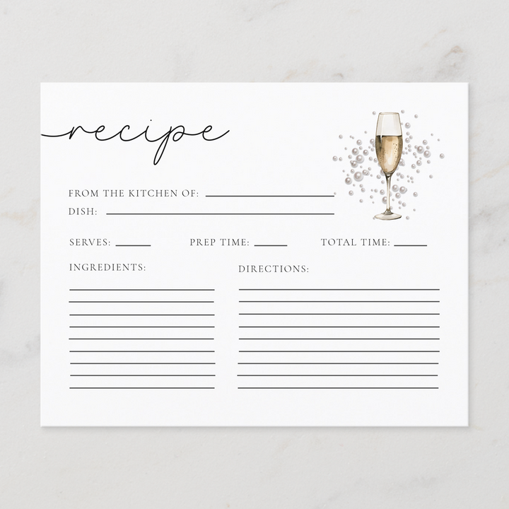 PEARLS & PROSECCO Bridal Shower Recipe Cards