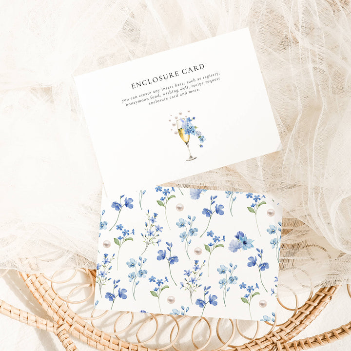 DUSTY BLUE PEARLS & PROSECCO Bridal Shower Enclosure Card