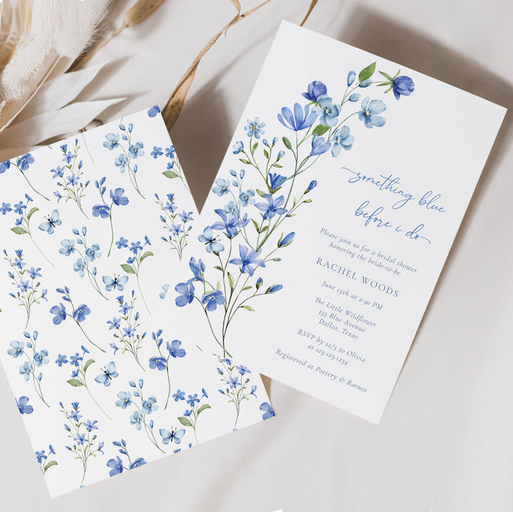 DUSTY BLUE WILDFLOWER Something Blue Bridal Shower Invitation